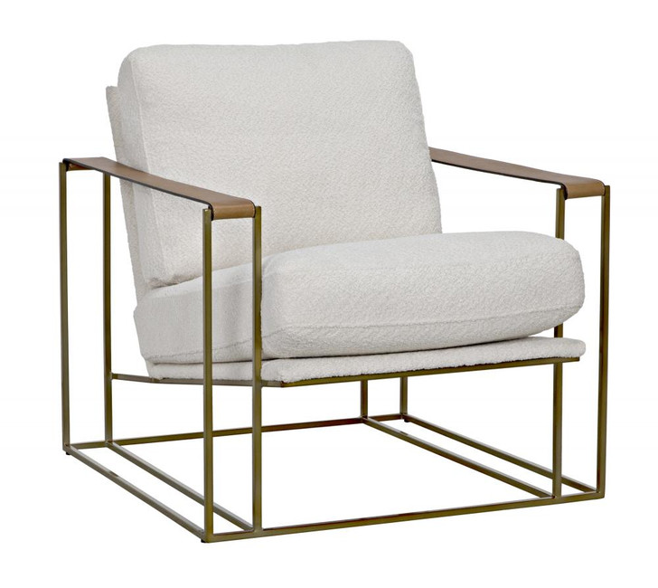 Oryan Club Chair, Brass Frame, Off-White Fabric, Natural Leather Arms, 31"H (LEA-C0341-02-1D YUU6013HXE)