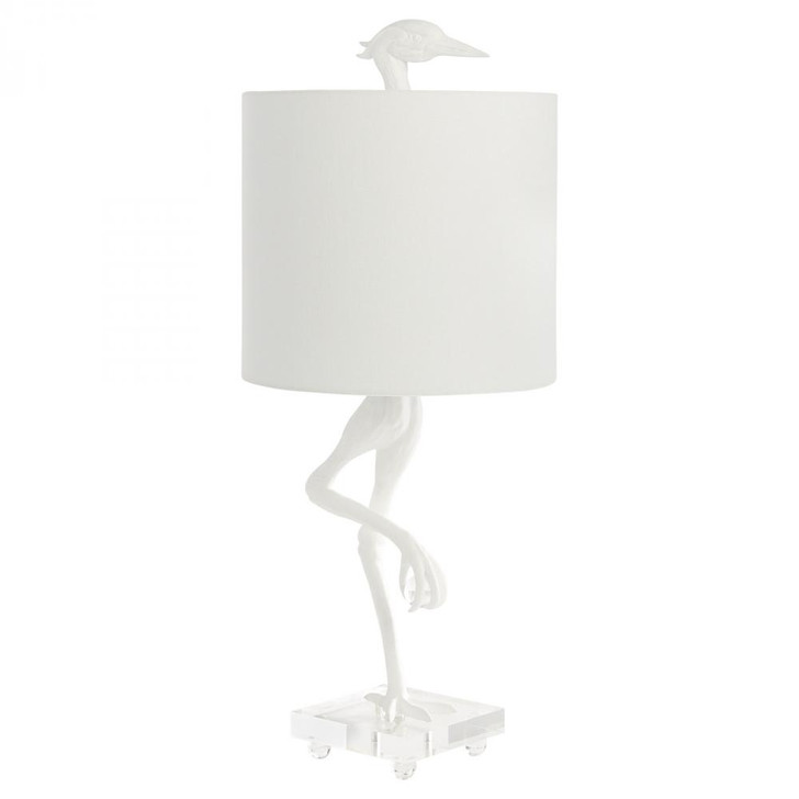 Ibis Table Lamp, White, Resin, Silver-Lined White Linen Shade, Acrylic Base, 34.25"H (11460 MKMWH)