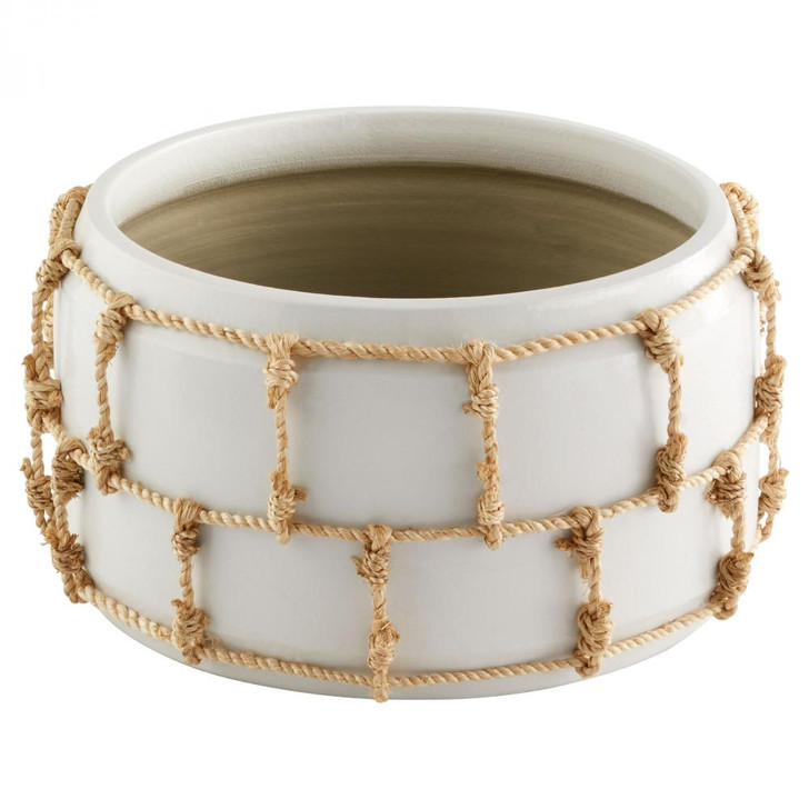 Antrea Bowl, White, Earthernware and Jute, 13.25"W (11584 MKMYP)