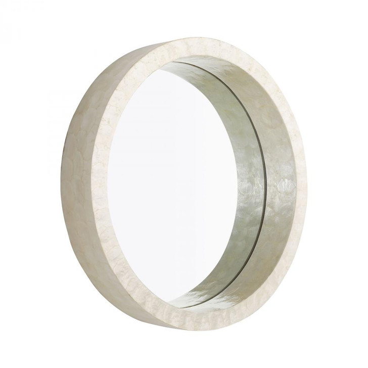 Triton Round Mirror, Small, White, Capiz Shell Framed Mirror, 24"H (11591 MKMYX)