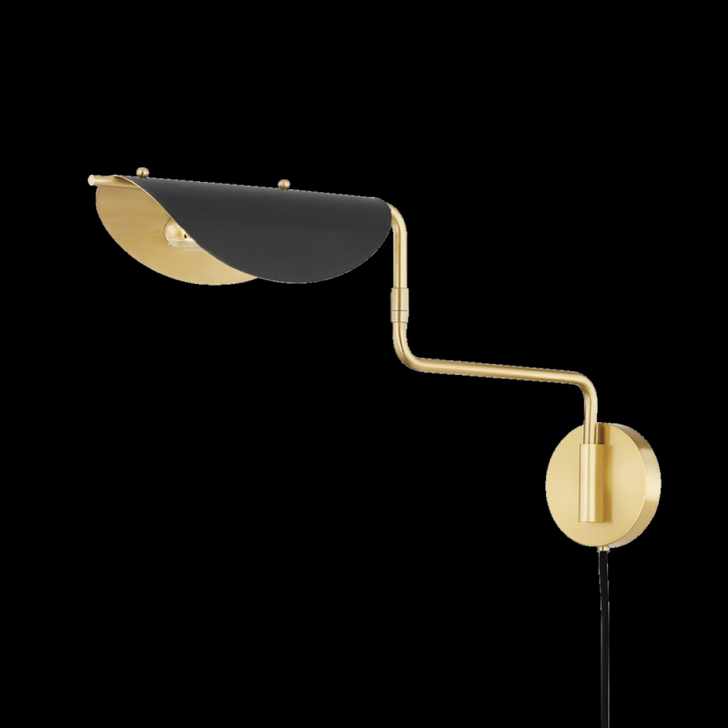 Suffield Plug-in Sconce, 1-Light, Aged Brass, Soft Black Shade, 12"H (5213-AGB/SBK ACJWQ)