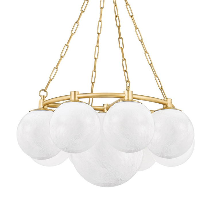 Thornwood Chandelier, 9-Light, Aged Brass, Cloud Glass Etched Iniside Shade, 29.25"W (5229-AGB ACJWR)