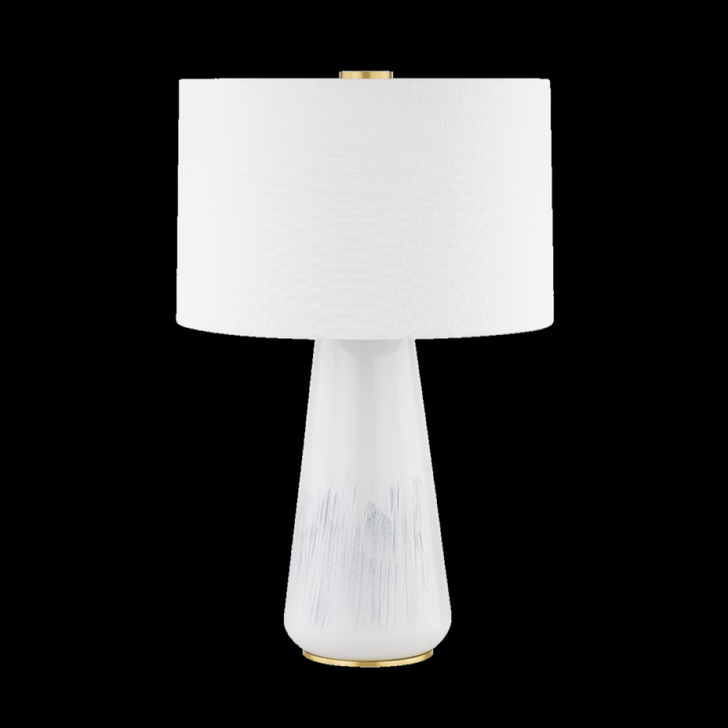 Saugerties Table Lamp, 1-Light, Aged Brass/Gloss White Ash Ceramic, White Linen Shade, 26"H (L1958-AGB/CWA ACJYJ)