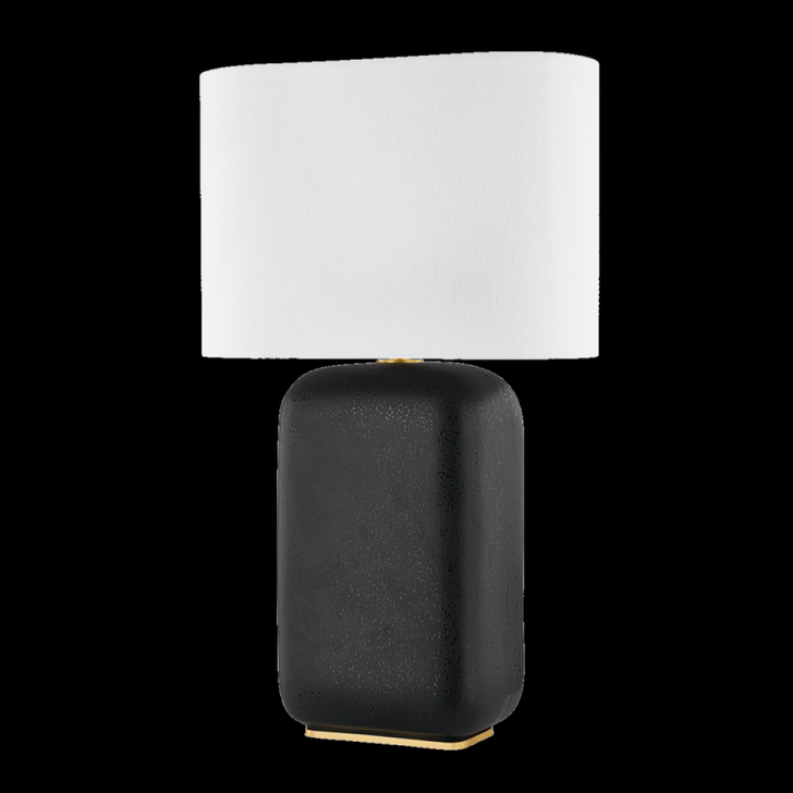 Arthur Table Lamp, 1-Light, Aged Brass/Black Lava Ceramic, White Linen Shade, 26"H (L1919-AGB/CBV ACJYF)