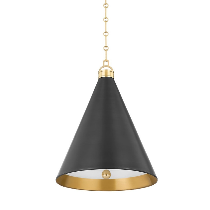 Osterley Pendant, 1-Light, Aged/Antique Distressed Bronze, Brass Shade, 15"W (MDS1304-ADB ACJYX)