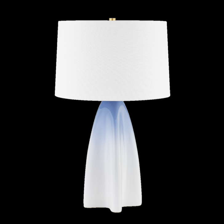 Chappaqua Table Lamp, 1-Light, Aged Brass/Gloss Sky Ombre Ceramic, White Linen Shade, 26.5"H (L2027-AGB/CSO ACJYK)