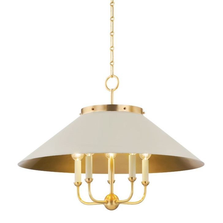 Clivedon Chandelier, 5-Light, Aged Brass, Steel Shade, 27.5"W (MDS1403-AGB/OW ACKVD)