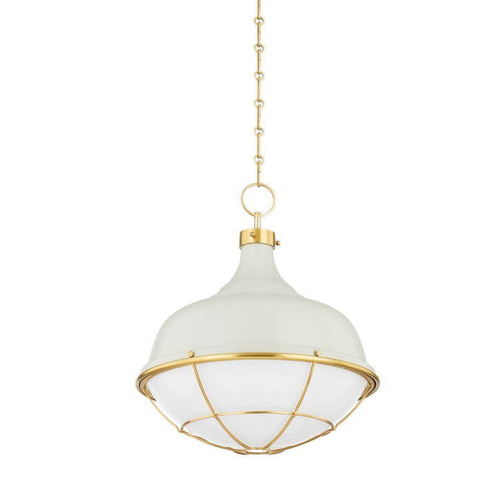 Holkham Pendant, 1-Light, Aged Brass, Off-White, Opal Shiny Glass Shade, 18"W (MDS1502-AGB/OW ACKVL)
