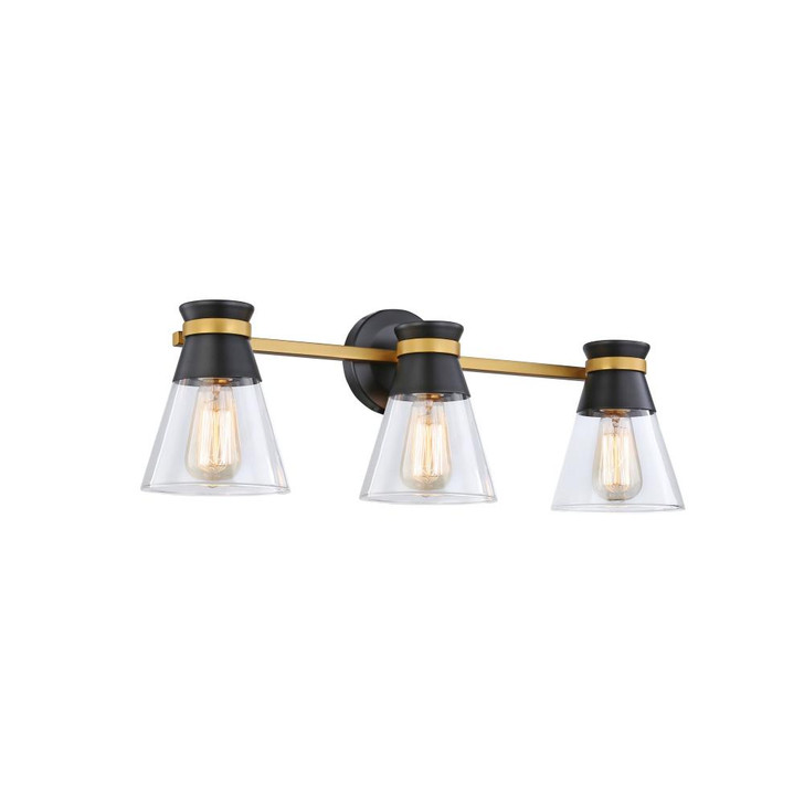 Kanata Vanity Light, 3-Light, Black & Brushed Brass, 26"L (AC11803BB 340432LE)