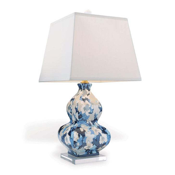 Madcap Cottage Rousham Table Lamp, 1-Light, Blue, White, Lucite Base, Off-White Shade, 31"H (LPAS-402-01 YUU704X7HC)