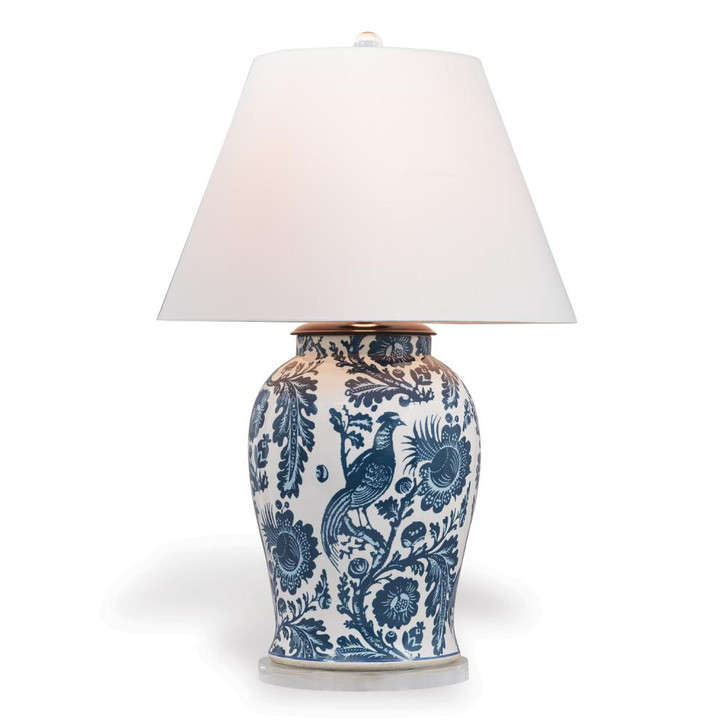 Scalamandre Arcadia Table Lamp, 1-Light, Blue, White, Off-White Shade, 36"H (LPAS-230-05 YUU704X8F7)