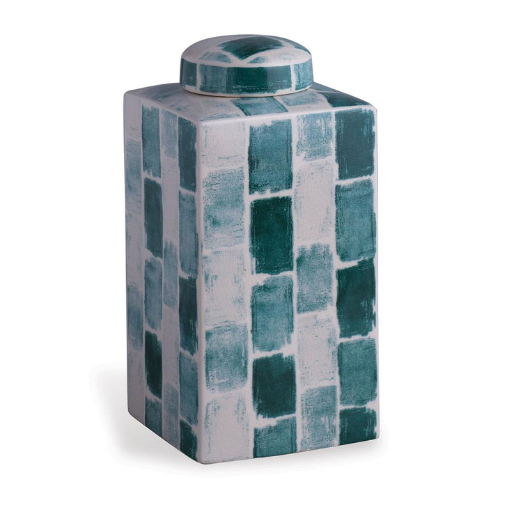 Scalamandre Celadon Tile Tea Caddy, Emerald, White, 8"W (ACAS-392-03 YUU704X8FE)