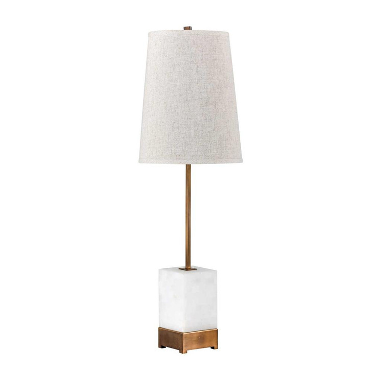 Geneva Console Lamp, 1-Light, White, Antique Brass, Natural Linen Shade, 37.25"H (SCH-152210 YUU6003R7E)
