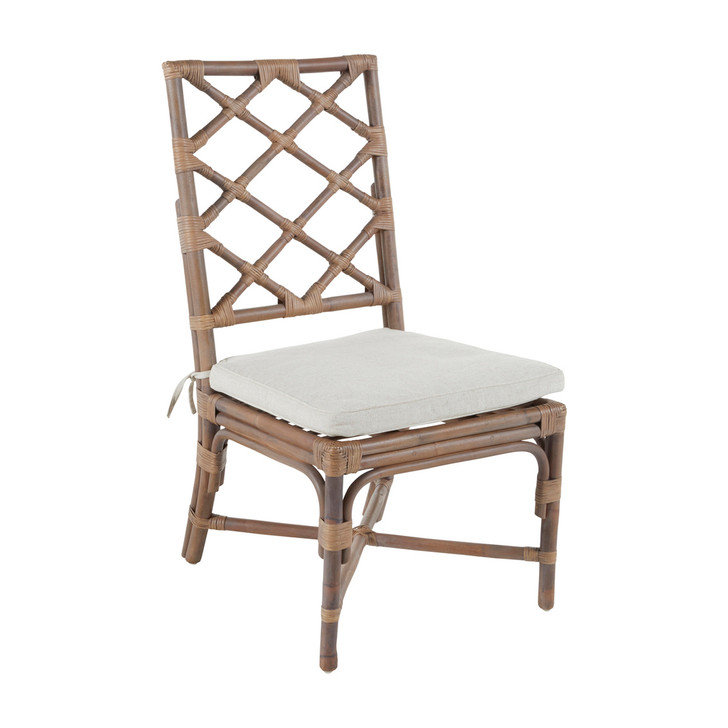 Kennedy Dining Chair, Washed Rattan, Cream Linen Fabric Seat, 40"H (SCH-150180 YUU6003R8P)
