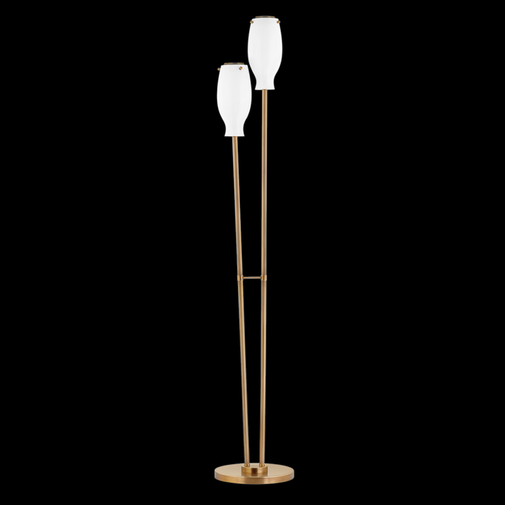 Geyser Floor Lamp, 2-Light, Patina Brass, Opal Glossy Shade, 68"H (PFL1668-PBR XAGR)