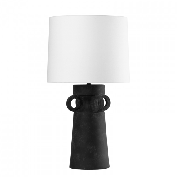 Santa Cruz Table Lamp, 1-Light, Black Ceramic, White Shade, 28.5"H (PTL3129-PBR/CAK XAH7)