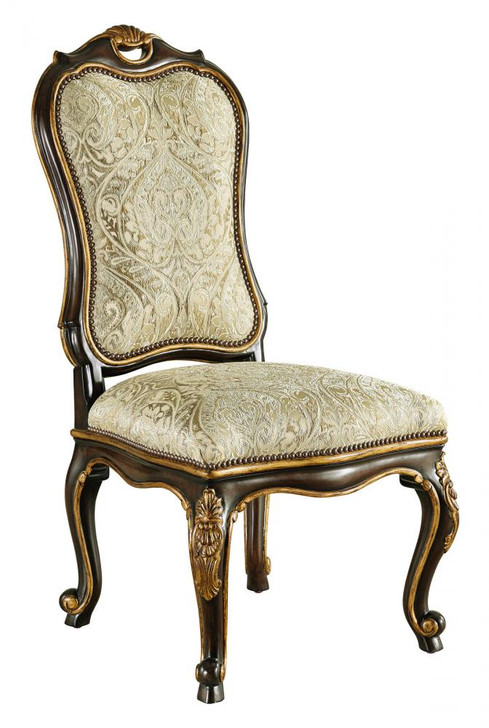 Aria Side Chair, Lush Fawn Upholstery, Mahogany, Aged Gold Trim, 45"H (88-0145 YUU906TMAH)