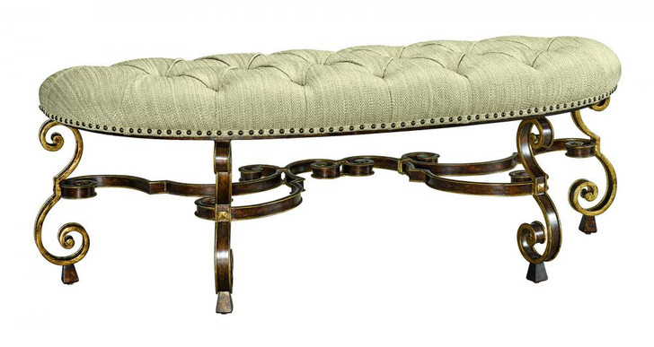 Aria Bench, Bronze, Kenji Dune Upholstery, Aged Gold Trim, 58"W (88-0248 YUU906TMAP)