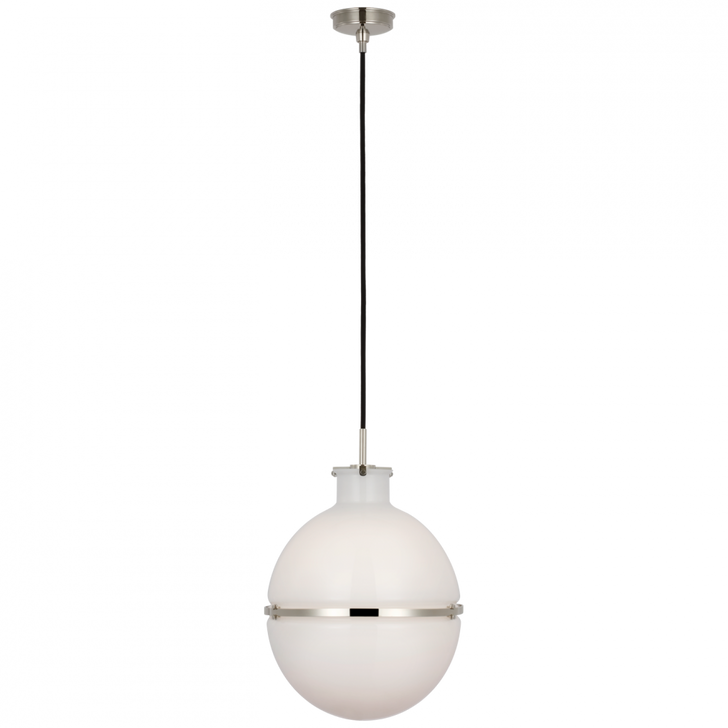 Maxey Globe Pendant - Polished Nickel and White Glass