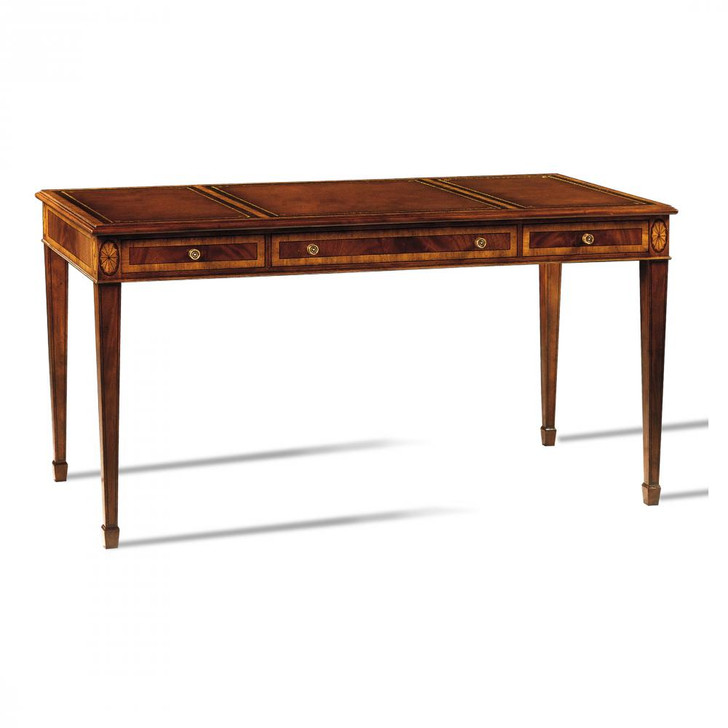 Blixen Desk, Mahogany, Antique Brown Leather, Brass Handles, 60"W (89-0006 YUU906TMCH)
