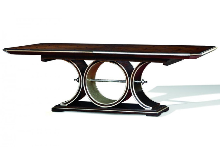 Bolero Dining Table, Contemporary Havana & Bombay Beech Wood, Deco Silver Trim, 126"W (88-0221 YUU906TMCM)