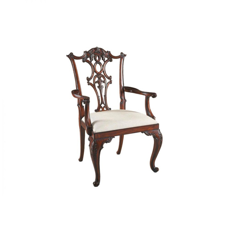 Cabriole Dining Chair, Carved Aged Regency Mahogany, Caramel Fabric, 43"H (8104-41 YUU906TN89)