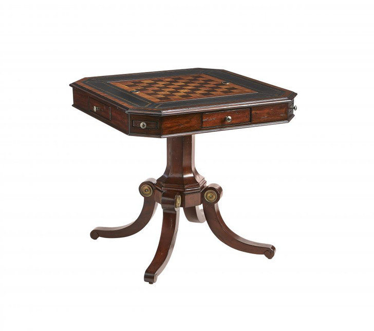 Choate Game Table, Frontier Mahogany, Distressed Black Leather Top, Old English Brass Accents, 34"W (8100-31 YUU906TN96)