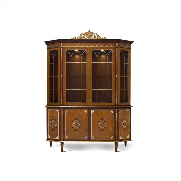 Finneas Display Cabinet, Myrtlewood, Gold & Brass Accents, Glass Doors, 72"W (89-1205 YUU906TP7Z)