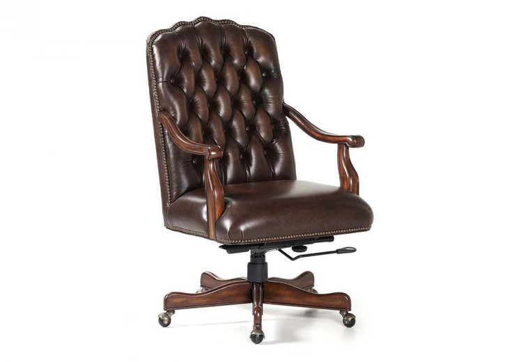 Johnson Office Chair, Briston Bark Brown Leather, Wood, 41"H (RA116ST-BRI-BAR YUU906TQ6T)