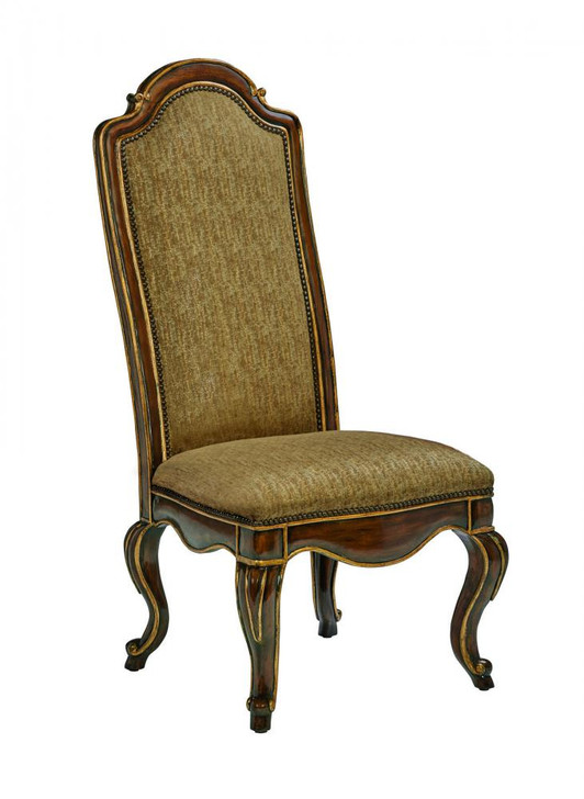 Majorca Side Chair, Full Backrest, Wood, Lush Fawn Taupe Upholstery, Venetian Gold, 50"H (88-0745 YUU906TQ8Q)