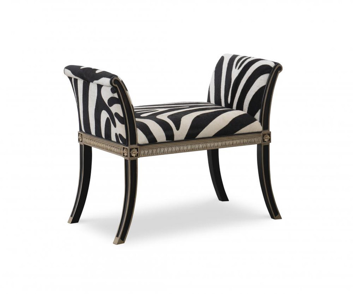 Safari Bench, Zebra White & Black Upholstery, Aubergine, Silver Accent, 35"W (8105-42 YUU906TR8Q)