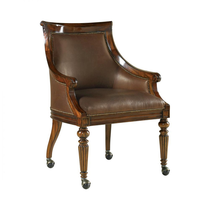 Swank Game Chair, Aged Regency Mahogany, Chocolate Leather, 27"W (8107-43 YUU906TT6D)