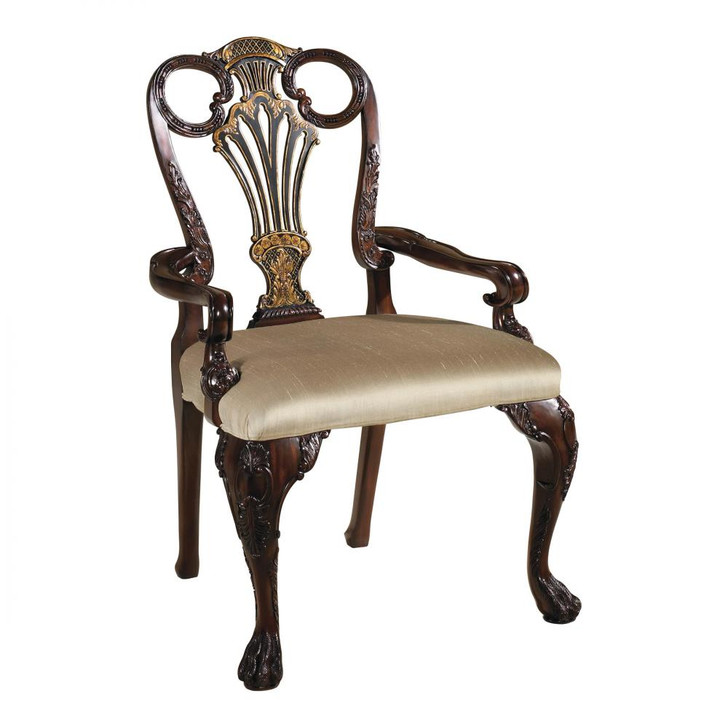 William Dining Chair, Carved Antique Mahogany, Neutral Fabric, 41"H (8107-41 YUU906TT7X)