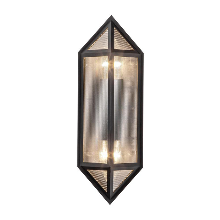 Cairo Outdoor Wall Sconce, 2-Light, Black, Ribbed Glass, 15"H (EW332705BKCR 7072WMZ)