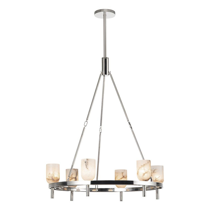 Lucian Candelabra Chandelier, 6-Light, Polished Nickel, Alabaster, 38.38"H (CH338632PNAR 7072WM4)