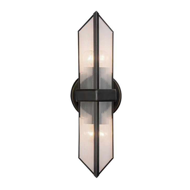 Cairo Wall/Vanity Light, 2-Light, Urban Bronze, Ribbed Glass, 15.13"H (WV332815UBCR 7072XKE)