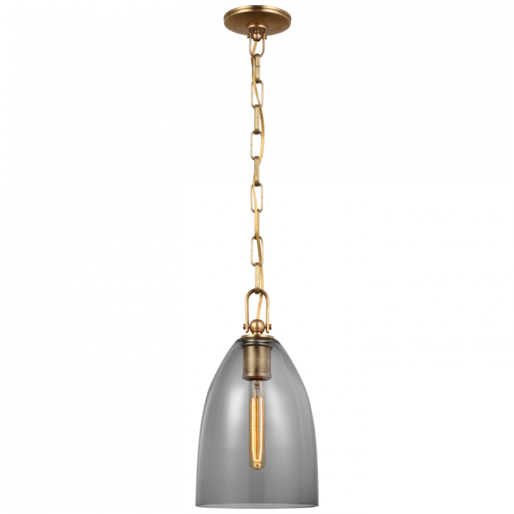 Andros Medium Pendant - Antique-Burnished Brass and Smoked Glass