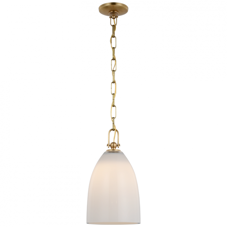Andros Medium Pendant - Antique-Burnished Brass and White Glass