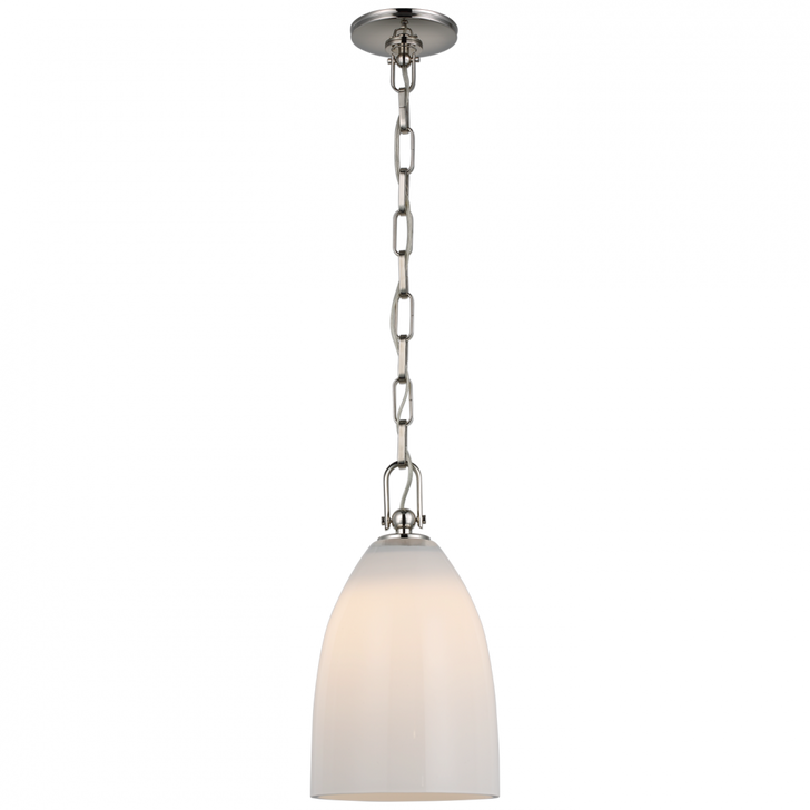 Andros Medium Pendant - Polished Nickel and White Glass
