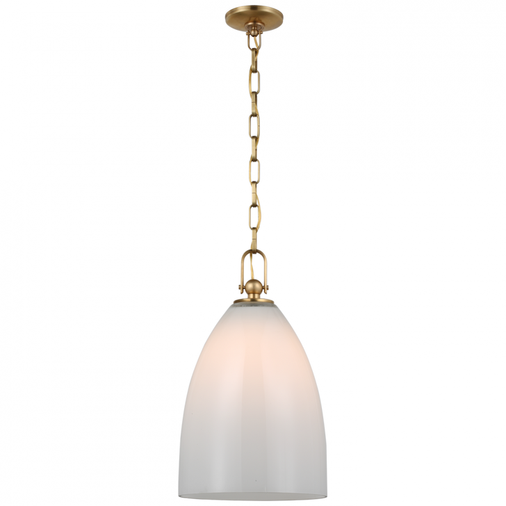 Andros Large Pendant - Antique-Burnished Brass and White Glass