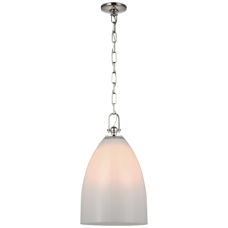 Andros Large Pendant - Polished Nickel and White Glass