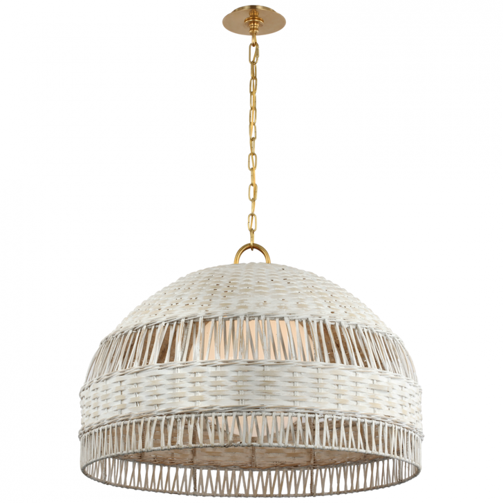 Whit Extra Large Dome Hanging Shade - Soft Brass and White Wicker