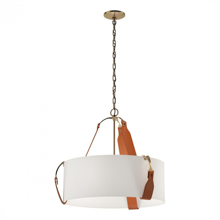 Saratoga Mini Pendant, 3-Lights, Antique Brass Accent, Flax Shade, 26.2"W (104070-SKT-27-LC-SE2208 5DL2LU)