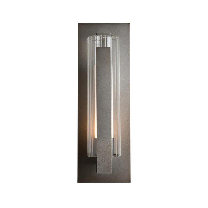Vertical Bar Fluted Glass Large Outdoor Sconce, 1-Light, Aluminum, Opal and Clear Glass, 23.5"H (OPEN BOX 307283-SKT-70-ZU0662)
