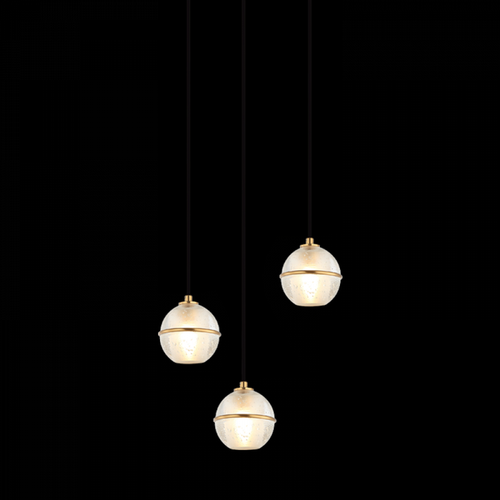 Misty Chandelier, 3-Light, Aged Gold Brass, Bubble Glass Shade, 14.13"H (C33103AG 3060PM7)