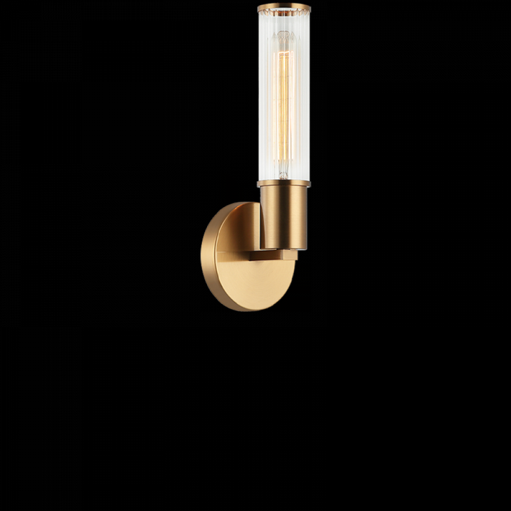 Klarice Bath Vanity Light, 1-Light, Aged Gold Brass, Ribbed Clear Glass Shade, 12"H (S02811AG 3060PP1)