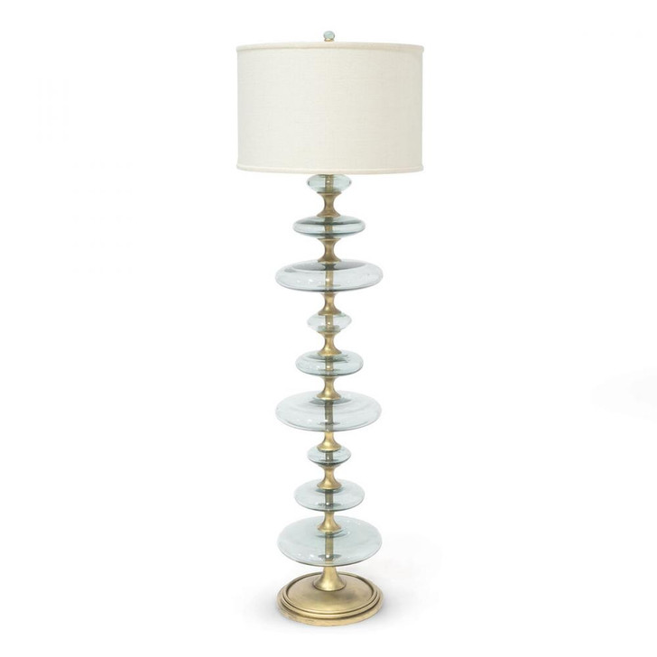 Calypso Floor Lamp, 1-Light, Antique Gold, Clear, Cream Burlap Drum Shade, 65"H (2573-86 3706TN3K)