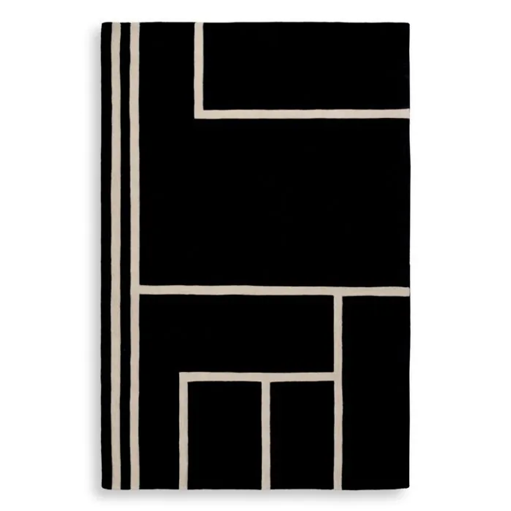Omar Carpet, Black, Off-White, 118.11"L x 157.48"W (115826 YV0J03YT2M)