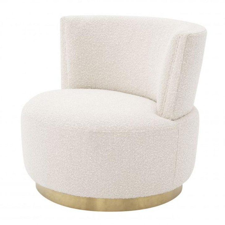 Alonso Swivel Chair, Boucle Cream Fabric, Brushed Brass, 31.5"W (A114659 YV0J041VQP)