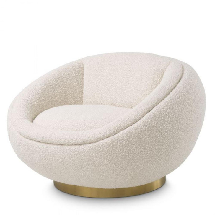 Bollinger Swivel Chair, Boucle Cream Fabric, Brushed Brass, 39.37"W (A114819 YV0J041VQR)
